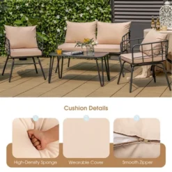 Tangkula 4PCS Patio Conversation Set Outdoor Furniture Set W/ Cushions Steel Structure -Tangkula GUEST b492671c 6e3a 41a0 91f7 a7fa8f49f621
