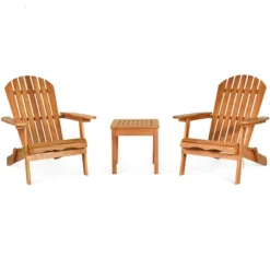 Tangkula Outdoor 3 Pieces Adirondack Chair Patio Furniture Set Eucalyptus Wood -Tangkula GUEST b4a0b4b7 6799 4168 9d3c 72622fbe32b5