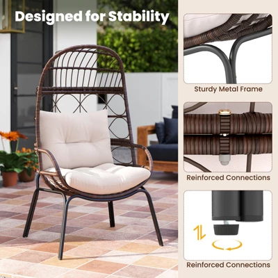 Tangkula PE Wicker Egg Chair Patio Cocoon Lounger W/ Comfortable Cushions & Metal Frame 5 Tangkula PE Wicker Egg Chair Patio Cocoon Lounger W/ Comfortable Cushions & Metal Frame - Image 5