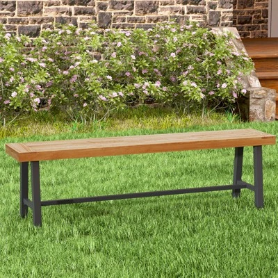 Tangkula 2PCS 63" Acacia Wood Outdoor Bench 3-Person Patio Bench With 800 Lbs Weight Capacity Outdoor Backless Bench With Heavy-Duty Metal Frame 3 Tangkula 2PCS 63" Acacia Wood Outdoor Bench 3-Person Patio Bench With 800 Lbs Weight Capacity Outdoor Backless Bench With Heavy-Duty Metal Frame - Image 3