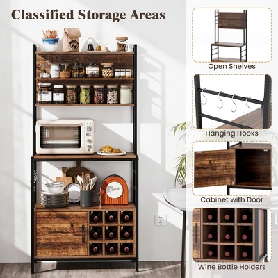 Tangkula 67" Bakers Rack W/ Power Outlet Coffee Bar Cabinet W/ S-Shaped Hooks 6 Tangkula 67" Bakers Rack W/ Power Outlet Coffee Bar Cabinet W/ S-Shaped Hooks - Image 6