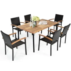 Tangkula 7 PCS Patio Rattan Dining Furniture Set Armrest Chairs Wooden Table -Tangkula GUEST b521c400 9127 4d99 9cee 398306b7a364