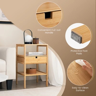 Tangkula Bamboo Nightstand W/ Pull-out Drawer & Storage Shelf Wood Natural 6 Tangkula Bamboo Nightstand W/ Pull-out Drawer & Storage Shelf Wood Natural - Image 6