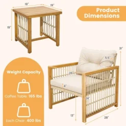 Tangkula 3PCS Patio Acacia Wood PE Wicker Furniture Set W/ Soft Seat & Back Cushions -Tangkula GUEST b588e937 ffdf 459f bae0 6cda71195cc7