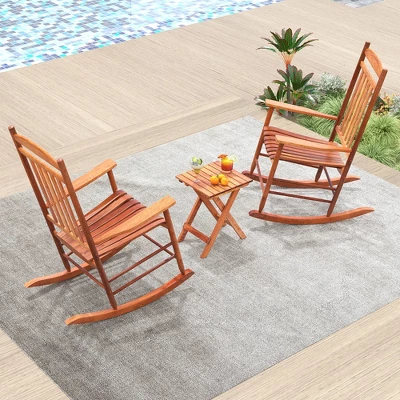 Tangkula 3PCS Patio Poplar Wood Rocking Bistro Set Outdoor Furniture Set For Garden 3 Tangkula 3PCS Patio Poplar Wood Rocking Bistro Set Outdoor Furniture Set For Garden - Image 3