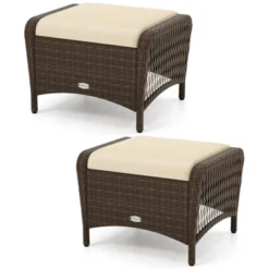 Tangkula 2 Pieces Outdoor Patio PE Wicker Ottomans W/ Removable Cushions Footstools -Tangkula GUEST b5ee4219 6a7c 475a 9e15 e5ee21537b7e