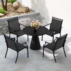 Tangkula 4 PCS Patio Chairs All Weather Outdoor Chairs With High Back Armrests Quick-Drying Fabric & Heavy-Duty Metal Frame Black -Tangkula GUEST b5ef7b9f 713b 4a38 a0ed 2f35a1c813e4