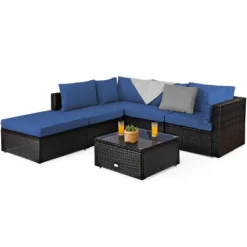 Tangkula 6PCS Patio Rattan Furniture Set Outdoor Sectional Sofa Set W/Coffee Table & Ottoman Black/Navy/Turquoise/Red/Brown -Tangkula GUEST b63a4b34 47af 4103 a54d 8d4960ef4277