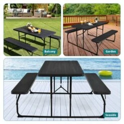 Tangkula Indoor & Outdoor Folding Picnic Table With Bench Seat Heavy Duty Portable Camping Table Set For Camping Dining BBQ Grey/Black/White -Tangkula GUEST b644adc4 8f9c 42b3 85ff 6a6ed1e2c06f