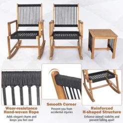 Tangkula 3 Piece Acacia Wood Rocking Chair Set W/ Coffee Table & All-Weather Rope Patio Poolside -Tangkula GUEST b646788c a593 4588 be87 29b6b2c354a6