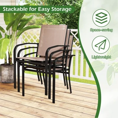 Tangkula Outdoor Dining Chairs Set Of 4 W/ Breathable Fabric Armrests High Back 4 Tangkula Outdoor Dining Chairs Set Of 4 W/ Breathable Fabric Armrests High Back - Image 4