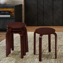 Tangkula Set Of 4 Stacking Bentwood Stool Round Dining Chair Backless Bar Stool -Tangkula GUEST b680f191 2ae4 4389 896c ffdd631d8983