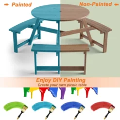 Tangkula 6-Person Outdoor Wooden Picnic Table W/ 3 Benches & Solid Wood Table, Circular Outdoor Dining Table W/ Umbrella Hole -Tangkula GUEST b68b44c0 bce9 4019 88e8 b91ffa808d5c