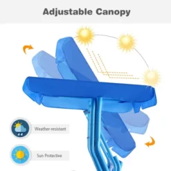 Tangkula Kids Patio Porch Bench Swing W/ Safety Belt Canopy Outdoor Furniture Blue -Tangkula GUEST b6a3ee01 4c59 4e00 a31e 4193906e1ba9