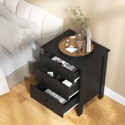 Tangkula 2-Piece 3Drawers Modern Nightstand Bedside Table Wooden End Table Black/White 3 Tangkula 2-Piece 3Drawers Modern Nightstand Bedside Table Wooden End Table Black/White - Image 3