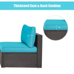 Tangkula 2PCS Patio Wicker Rattan Sectional Armless Chair Sofa W/ Turquoise Cushion -Tangkula GUEST b7cea168 bae1 4723 8d4a b55ad1f9e89f