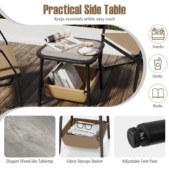 Tangkula 3-Piece Bistro Set Patio Chairs & Side Table W/ Storage Basket Breathable Mesh Fabric -Tangkula GUEST b7d5c573 af54 4b22 9644 f6ba46d8c779