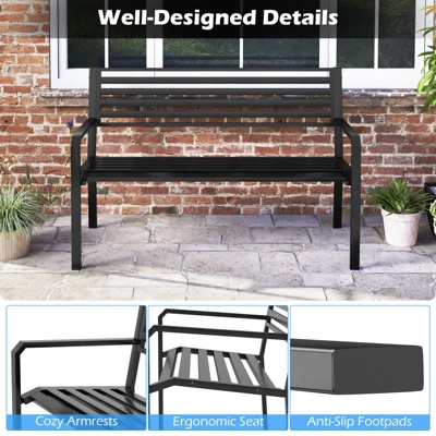 Tangkula 50" Outdoor Metal Park Bench For 2-3 People W/ Armrests & Backrest For Backyard 6 Tangkula 50" Outdoor Metal Park Bench For 2-3 People W/ Armrests & Backrest For Backyard - Image 6