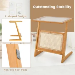 Tangkula 1pc/2pcs Z-shaped Side Table W/ Rattan Shelf Glass Top End Table W/ Magazine Rack Space-saving Sofa Side Bedside Table 14 Tangkula 1pc/2pcs Z-shaped Side Table W/ Rattan Shelf Glass Top End Table W/ Magazine Rack Space-saving Sofa Side Bedside Table -Tangkula GUEST b85f938d 00c2 4f85 82d4 3fc534d06246