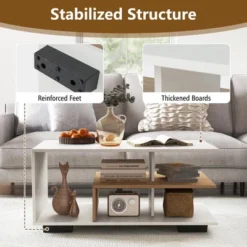 Tangkula Geometric Coffee Table W/ Storage Shelves 3-Tier Rectangular Tea Table 15 Tangkula Geometric Coffee Table W/ Storage Shelves 3-Tier Rectangular Tea Table -Tangkula GUEST b86ac1d7 540e 4f6b b9db 72fc9803298c