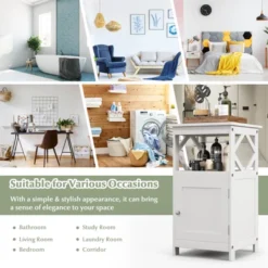 Tangkula Bathroom Floor Cabinet Single Door Storage Cabinet With Open Compartment Anti-Toppling Device Grey/White -Tangkula GUEST b9138892 dbb8 4d40 847c 50552672cce8