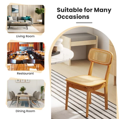 Tangkula Rattan Dining Chairs Set Of 2 Kitchen Dining Chairs With Simulated Rattan Backrest & Wood Frame 5 Tangkula Rattan Dining Chairs Set Of 2 Kitchen Dining Chairs With Simulated Rattan Backrest & Wood Frame - Image 5