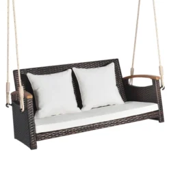 Tangkula 2-seater Hanging Swing Porch Swing PE Wicker Swing Outdoor Hanging Swing Garden Poolside -Tangkula GUEST ba442d93 b9ff 437a afd7 6d74be6e634e