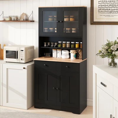 Tangkula Pantry Cabinet 67" Tall Kitchen Floor Cabinet W/ 2 Removable Shelves 2 Drawers 2 Tangkula Pantry Cabinet 67" Tall Kitchen Floor Cabinet W/ 2 Removable Shelves 2 Drawers - Image 2