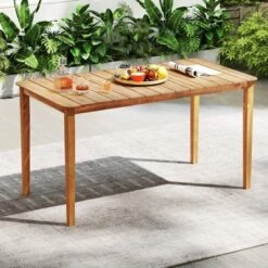 Tangkula Rectangular Outdoor Dining Table 4-6 People Large Acacia Wood Patio Bistro Table