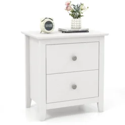 Tangkula Modern Nightstand With Storage 2 Drawers & Support Legs For Bedroom White -Tangkula GUEST babde61e 10a7 49b4 bc94 9343ea07980f