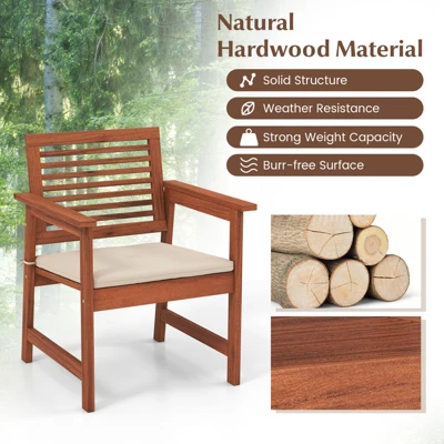 Tangkula Outdoor Hardwood Armchairs Set Of 2/4 Weather-resistant Slatted Armchairs W/Removable Cushions 3 Tangkula Outdoor Hardwood Armchairs Set Of 2/4 Weather-resistant Slatted Armchairs W/Removable Cushions - Image 3