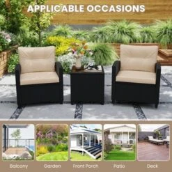 Tangkula 3 Piece Patio Furniture Set Rattan Conversation Set W/Soft Seat & Back Cushions Tempered Glass Topped Coffee Table Beige -Tangkula GUEST bb2d2a21 610d 4115 8f31 b2d0dcb36d18