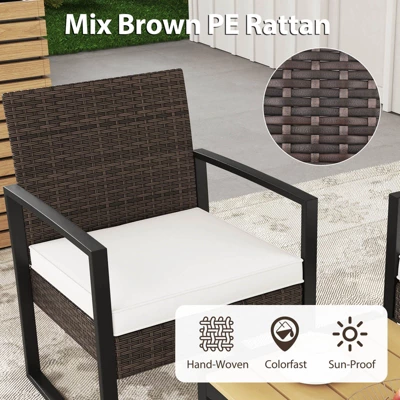 Tangkula Set Of 4 PE Rattan Patio Conversation Set Outdoor Porch Chairs Loveseat With Coffee Table And Soft Cushions Metal Frame 4 Tangkula Set Of 4 PE Rattan Patio Conversation Set Outdoor Porch Chairs Loveseat With Coffee Table And Soft Cushions Metal Frame - Image 4