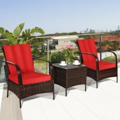 Tangkula 3PCS Patio Rattan Conversation Set Outdoor Furniture Set W/ Table Cushions -Tangkula GUEST bb597c45 ca7b 41e9 b226 8f75d30814c9
