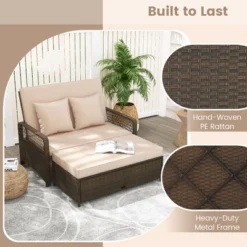 Tangkula Patio Rattan Daybed Wicker Loveseat Sofa W/ Multifunctional Ottoman -Tangkula GUEST bb6afdc9 0d81 4601 a551 3a43932511a7