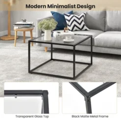 Tangkula Glass Coffee Table 27.5 Inch Modern Square Metal Frame Living Room Transparent -Tangkula GUEST bbae15c5 cd16 438d a18f 6a0f6976089d