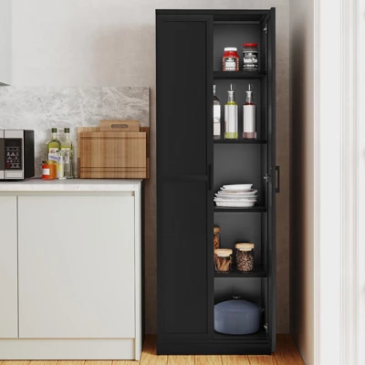 Tangkula 70" Storage Cabinet Freestanding Pantry Cabinet W/2 Doors & 5 Shelves Black 1 Tangkula 70" Storage Cabinet Freestanding Pantry Cabinet W/2 Doors & 5 Shelves Black