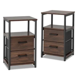 Tangkula 2PCS Nightstand Bedside End Table With 2 Fabric Drawers & Storage Shelf -Tangkula GUEST bc708fcc 65d7 48af 86d8 9e010cfcb58d