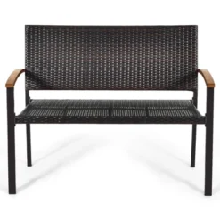 Tangkula Patio Furniture Weather-Resistant Rattan Bench Wicker Loveseat Steel Frame For Yard Garden Poolside -Tangkula GUEST bcbc07d6 a5c1 446b b89d 77be4314e5b9