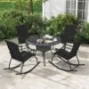 Tangkula Set Of 4 Outdoor Rocking Chair Patio Rocker W/ Breathable Fabric Black