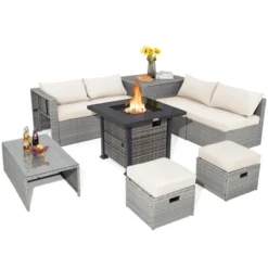 Tangkula 9 Pieces Outdoor Patio Furniture Set W/ 32" Propane Fire Pit Table Sectional Sofa Set W/ Storage Box Black/Gray/Navy/Red/Turquoise/Off White 25 Tangkula 9 Pieces Outdoor Patio Furniture Set W/ 32" Propane Fire Pit Table Sectional Sofa Set W/ Storage Box Black/Gray/Navy/Red/Turquoise/Off White -Tangkula GUEST bd3a3df4 36b4 4208 8980 929f4fa73a59