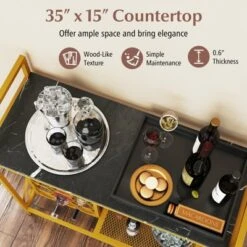 Tangkula Freestanding Floor Drink Rack, Wooden Coffee Bar Table W/ Drink Storage -Tangkula GUEST bd5bdfcf 026a 4084 937f 5af0be5484ca