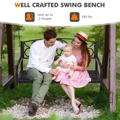 Tangkula Patio Hanging Porch Swing Outdoor 2-Person Metal Swing Bench Chair W/ Chains 4 Tangkula Patio Hanging Porch Swing Outdoor 2-Person Metal Swing Bench Chair W/ Chains - Image 4