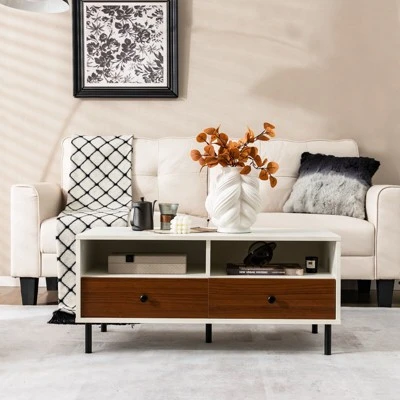 Tangkula Coffee Table Modern Rectangle W/ Storage Shelf & Drawers Living Room Furniture 1 Tangkula Coffee Table Modern Rectangle W/ Storage Shelf & Drawers Living Room Furniture