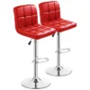 Tangkula Modern Square PU Leather Adjustable Swivel Barstools,Set Of 2