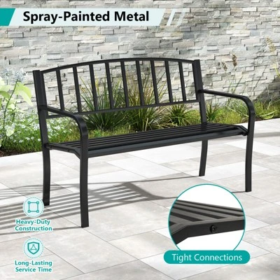 Tangkula 50 Inches Garden Bench W/ Slatted Backrest & Curved Armrests For Porch 6 Tangkula 50 Inches Garden Bench W/ Slatted Backrest & Curved Armrests For Porch - Image 6