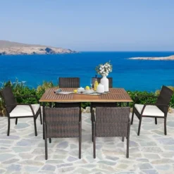 Tangkula 7PCS Patio Dining Furniture Set W/ Wooden Tabletop Cushion Umbrella Hole -Tangkula GUEST bdfb6e71 3cf3 4e17 9580 f86086f7f248