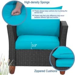 Tangkula 3PCS Patio Rattan Conversation Set Outdoor Furniture Set W/ Turquoise Cushions -Tangkula GUEST be1d5010 9b70 4681 af9a d1bbcae25795