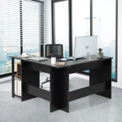Tangkula L-Shaped Office Computer Desk W/ Spacious Desktop & 2-Tier Open Shelves Black -Tangkula GUEST be2e929a 1e04 4338 8e20 27b14f4cd9a5