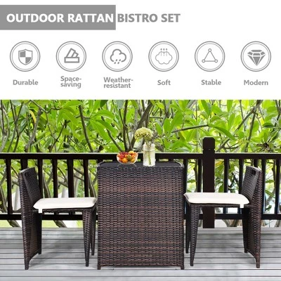 Tangkula 3 PCS Cushioned Wicker Patio Furniture Set Seat Sofa Outdoor No Assembly Brown 5 Tangkula 3 PCS Cushioned Wicker Patio Furniture Set Seat Sofa Outdoor No Assembly Brown - Image 5